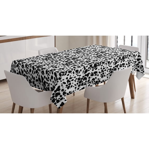 Ambesonne Animal Tablecloth Rectangular Table Cover, Puppy Spots Fur, 60"x90", White Black