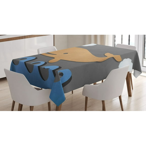 Ambesonne Animal Tablecloth Rectangular Table Cover, Wooden Paper Base Whale, 52"x70", Grey Blue and Brown