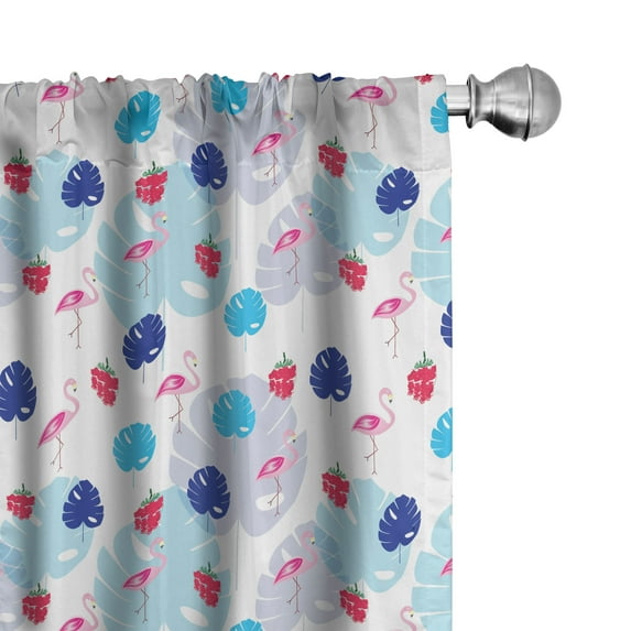 Ambesonne Animal Theme Curtains, Flamingo with Monstera, Pair of 28"x95", White Pale Blue and Baby Pink