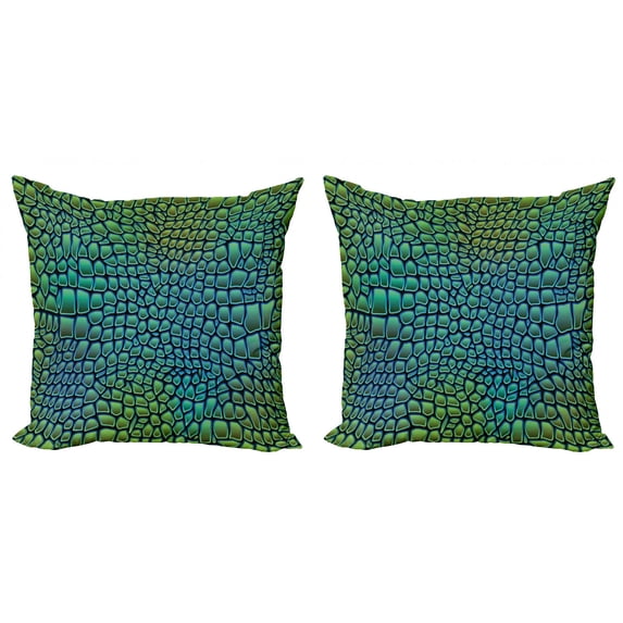 Ambesonne Animal Throw Pillow Cover 2 Pack, Alligator Skin, 24", Green Blue
