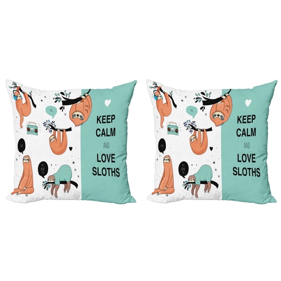 Ambesonne Animal Throw Pillow Cover 2 Pack, American Sloth Tribe, 18", Multicolor
