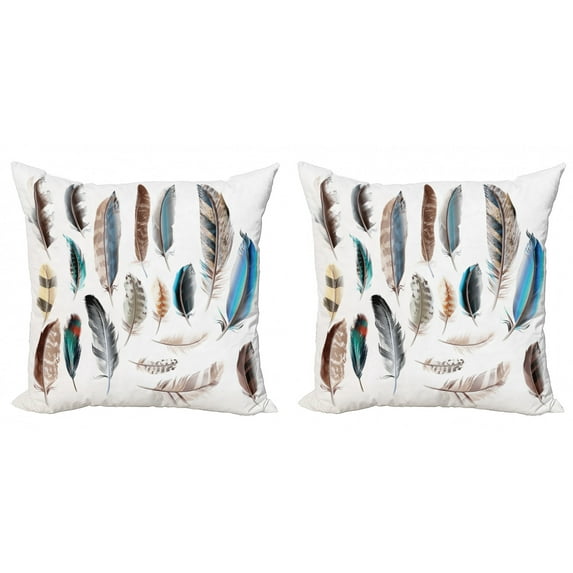 Ambesonne Animal Throw Pillow Cover 2 Pack, Bird Body Feathers Set, 20", Multicolor