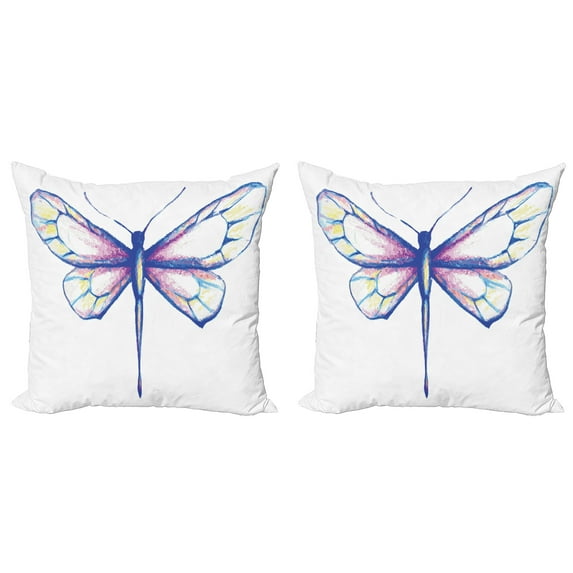 Ambesonne Animal Throw Pillow Cover 2 Pack, Butterfly Design Art, 24", Violet Blue