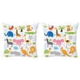 thumbnail image 1 of Ambesonne Animal Throw Pillow Cover 2 Pack, Cartoon Giraffe Zebra Turtle, 16", Multicolor, 1 of 6