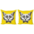 thumbnail image 1 of Ambesonne Animal Throw Pillow Cover 2 Pack, Cat Glasses Bow Tie, 16", Yellow Grey White, 1 of 5