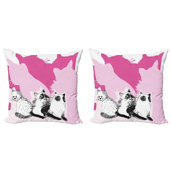 Ambesonne Animal Throw Pillow Cover 2 Pack, Cats Kittens, 20", Pale Pink Hot Pink