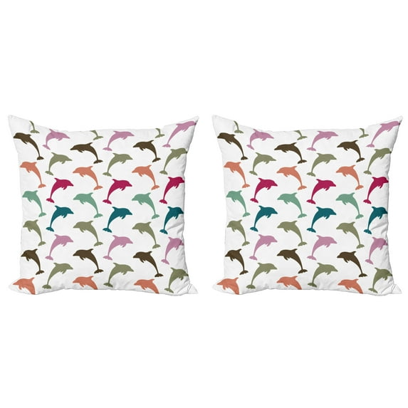 Ambesonne Animal Throw Pillow Cover 2 Pack, Colorful Dolphins Art, 20", Multicolor