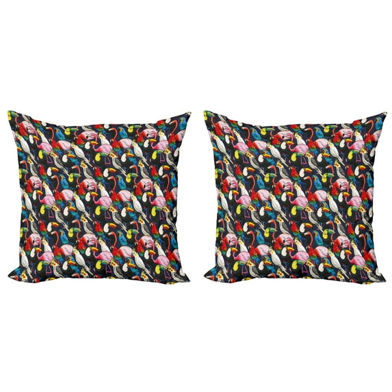Ambesonne Animal Throw Pillow Cover 2 Pack, Colorful Exotic Birds, 18", Multicolor