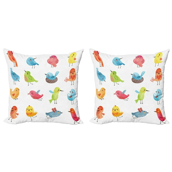 Ambesonne Animal Throw Pillow Cover 2 Pack, Colorful Humor Bird, 24", Multicolor
