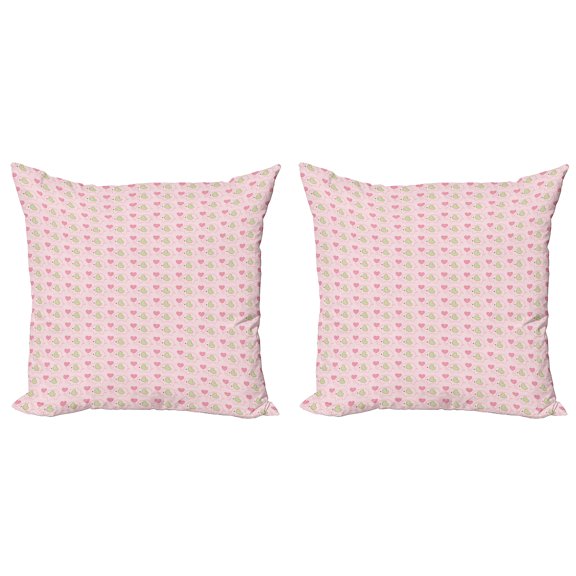 Ambesonne Animal Throw Pillow Cover 2 Pack, Dots Hearts Checkered, 18", Pistachio Green Pink