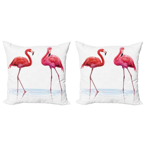 Ambesonne Animal Throw Pillow Cover 2 Pack, Exotic Flamingos on Sea, 16", Lavender Coral