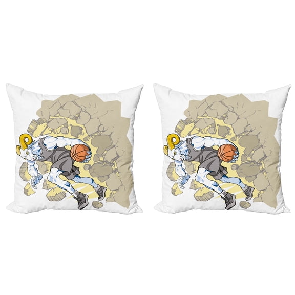 Ambesonne Animal Throw Pillow Cover 2 Pack, Farm Sheep Basketball, 16", Tan and Grey