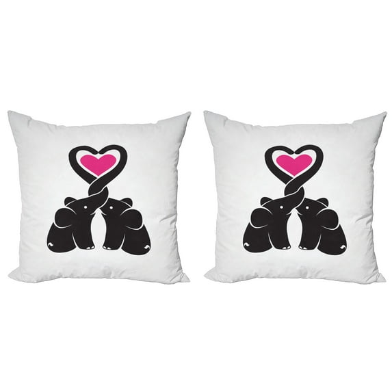 Ambesonne Animal Throw Pillow Cover 2 Pack, Heart with Animals Trunks, 18", Hot Pink Pearl
