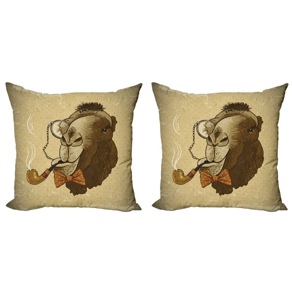 Ambesonne Animal Throw Pillow Cover 2 Pack, Hipster Pop Art Vintage, 16", Brown and Tan