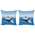 thumbnail image 1 of Ambesonne Animal Throw Pillow Cover 2 Pack, Jumphing Dolphin Surfer, 18", Blue White, 1 of 2