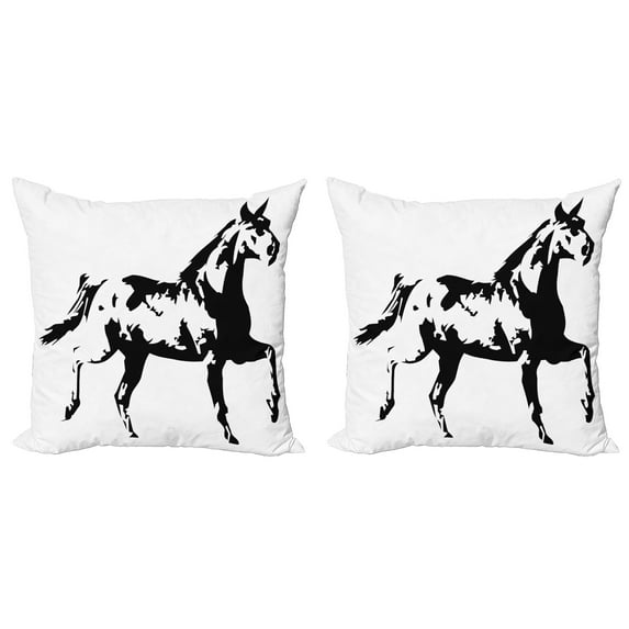Ambesonne Animal Throw Pillow Cover 2 Pack, Running Horse Silhouette, 20", Black and White