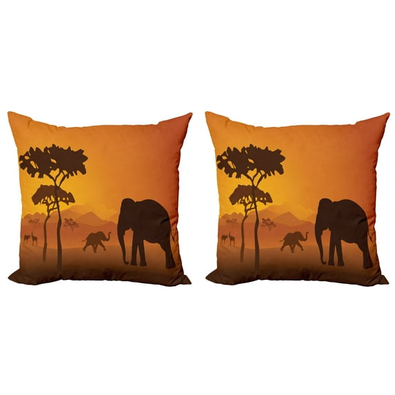 Ambesonne Animal Throw Pillow Cover 2 Pack, Savanna Mammals, 20", Cinnamon Marigold