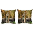 thumbnail image 1 of Ambesonne Animal Throw Pillow Cover 2 Pack, Tiger in Forest, 16", Orange and Brown, 1 of 7