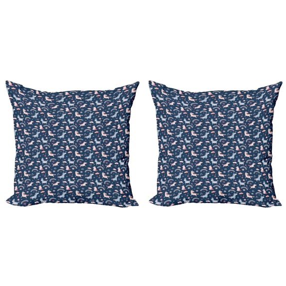 Ambesonne Animal Throw Pillow Cover 2 Pack, Unicorns and Rainbows, 16", Night Blue Multicolor