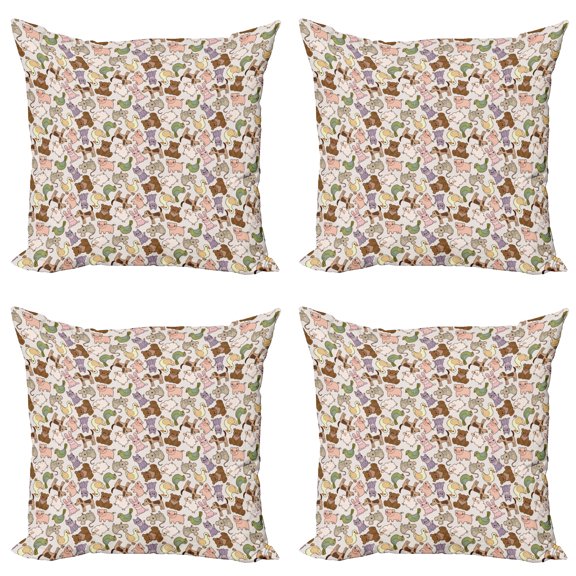 Ambesonne Animal Throw Pillow Cover 4 Pack, Abstract Farm Animals, 18", Multicolor