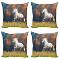 thumbnail image 1 of Ambesonne Animal Throw Pillow Cover 4 Pack, Andalusian Horse Dusk, 16", White Orange Green, 1 of 5