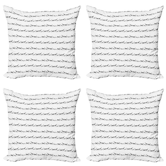 Ambesonne Animal Throw Pillow Cover 4 Pack, Art Fauna Line Monochrome, 24", Charcoal Grey White