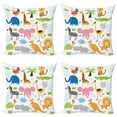 thumbnail image 1 of Ambesonne Animal Throw Pillow Cover 4 Pack, Cartoon Giraffe Zebra Turtle, 16", Multicolor, 1 of 6