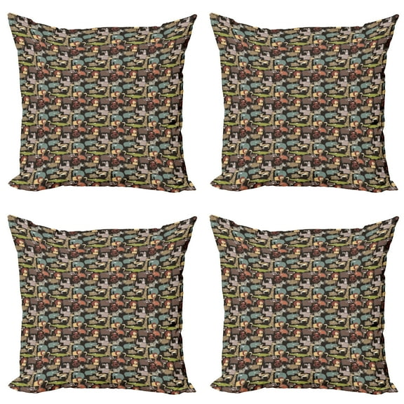 Ambesonne Animal Throw Pillow Cover 4 Pack, Cartoon Style Fauna, 16", Multicolor