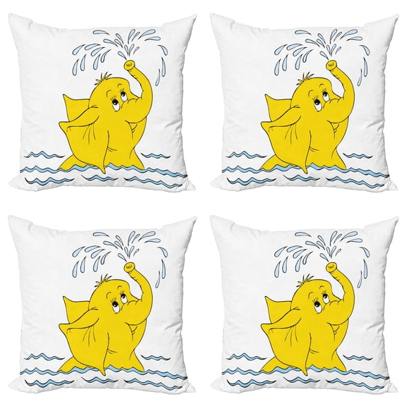 Ambesonne Animal Throw Pillow Cover 4 Pack, Cartoon Water, 18", Pale Blue Yellow