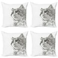 thumbnail image 1 of Ambesonne Animal Throw Pillow Cover 4 Pack, Cat Portrait Kitten, 20", Grey White, 1 of 7