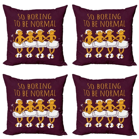 Ambesonne Animal Throw Pillow Cover 4 Pack, Dancing Ballerina Words, 16", Maroon and Marigold