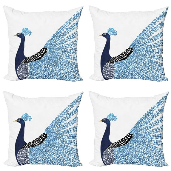Ambesonne Animal Throw Pillow Cover 4 Pack, Exotic Peacock Feather, 24", Dark Blue Blue and Black