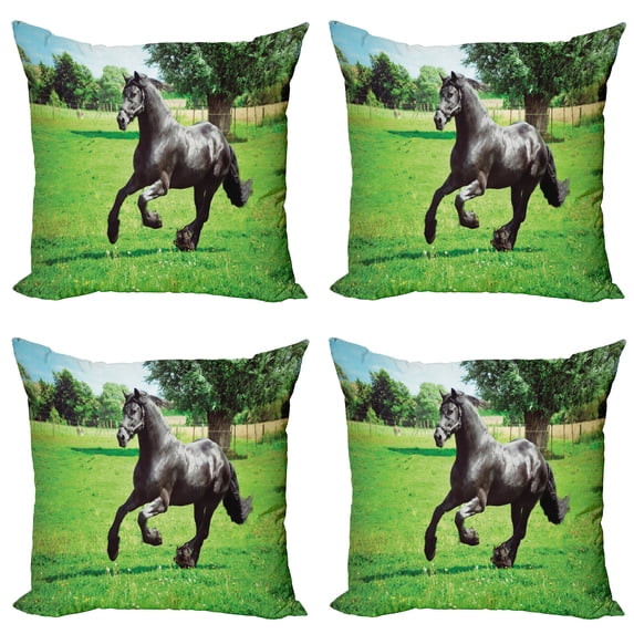 Ambesonne Animal Throw Pillow Cover 4 Pack, Friesian Horse, 16", Black Green