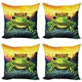 thumbnail image 1 of Ambesonne Animal Throw Pillow Cover 4 Pack, Frog Prince with Crown, 16", Green Yellow, 1 of 7