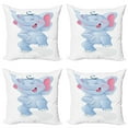 thumbnail image 1 of Ambesonne Animal Throw Pillow Cover 4 Pack, Funny Happy Cartoon, 20", Pale Blue Pink, 1 of 2