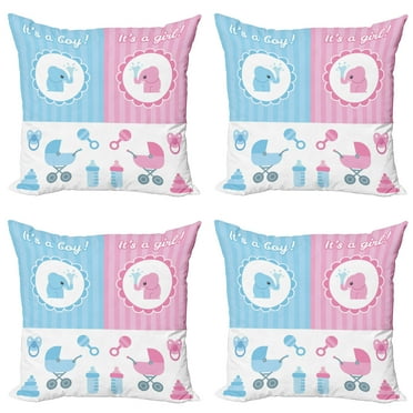 Ambesonne Animal Throw Pillow Cover 4 Pack, Girl Boy, 24", Pale Pink Blue