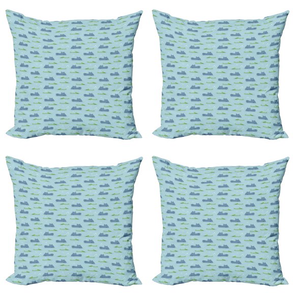 Ambesonne Animal Throw Pillow Cover 4 Pack, Hippo Crocodile in Water, 24", Slate Blue Pale Blue