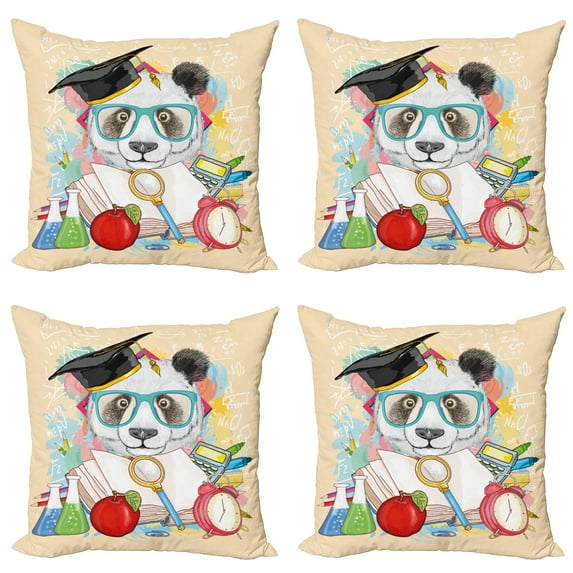 Ambesonne Animal Throw Pillow Cover 4 Pack, Hipster Panda in, 16", Multicolor