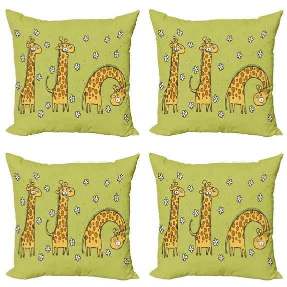 Ambesonne Animal Throw Pillow Cover 4 Pack, Illustration of Giraffes, 18", Avocado Green Caramel