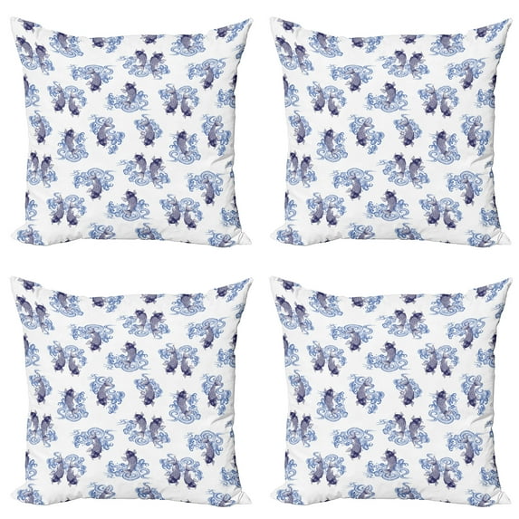 Ambesonne Animal Throw Pillow Cover 4 Pack, Japanese Style Carp, 24", Dark Blue