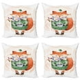 thumbnail image 1 of Ambesonne Animal Throw Pillow Cover 4 Pack, Lİttle Fox and Bird, 16", Orange Green, 1 of 5