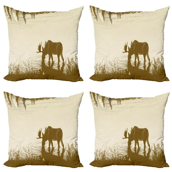 Ambesonne Animal Throw Pillow Cover 4 Pack, Lake River Forest Wild, 20", Cream Sepia