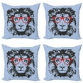 thumbnail image 1 of Ambesonne Animal Throw Pillow Cover 4 Pack, Lion and Hipster Glasses, 20", Blue Black Red, 1 of 5