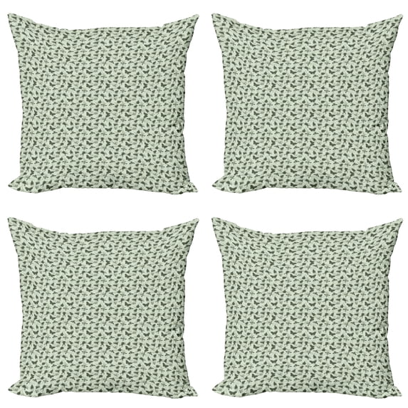 Ambesonne Animal Throw Pillow Cover 4 Pack, Little Bugs Beetles, 24", Sage Green Army Green