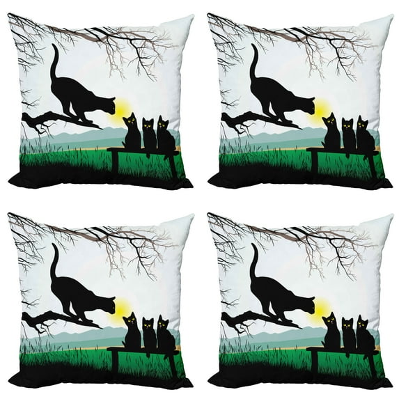 Ambesonne Animal Throw Pillow Cover 4 Pack, Mother Cat Kittens, 18", Multicolor