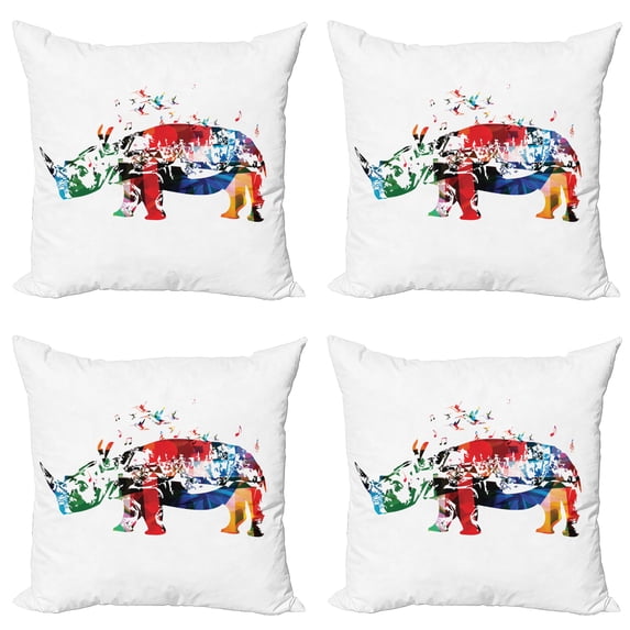 Ambesonne Animal Throw Pillow Cover 4 Pack, Musical Notes Creature Art, 24", Multicolor