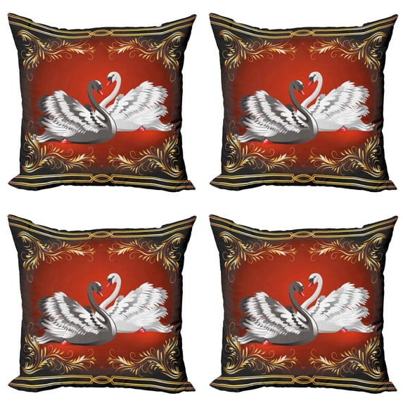 Ambesonne Animal Throw Pillow Cover 4 Pack, Romantic Swan Couple, 24", Multicolor