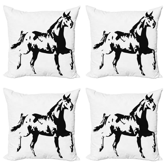 Ambesonne Animal Throw Pillow Cover 4 Pack, Running Horse Silhouette, 20", Black and White