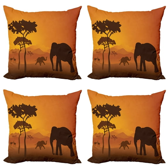 Ambesonne Animal Throw Pillow Cover 4 Pack, Savanna Mammals, 20", Cinnamon Marigold