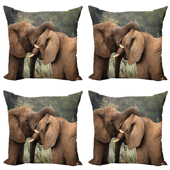 Ambesonne Animal Throw Pillow Cover 4 Pack, Savannah Animals Savanna, 18", Brown and Green